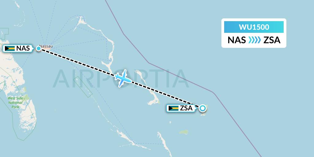 WU1500 Western Air Flight Map: Nassau to San Salvador