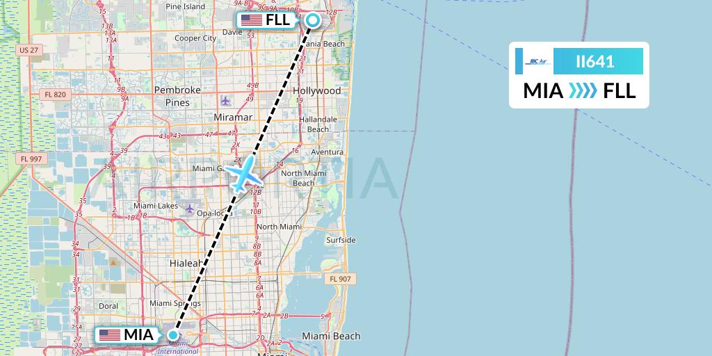 II641 IBC Airways Flight Map: Miami to Fort Lauderdale