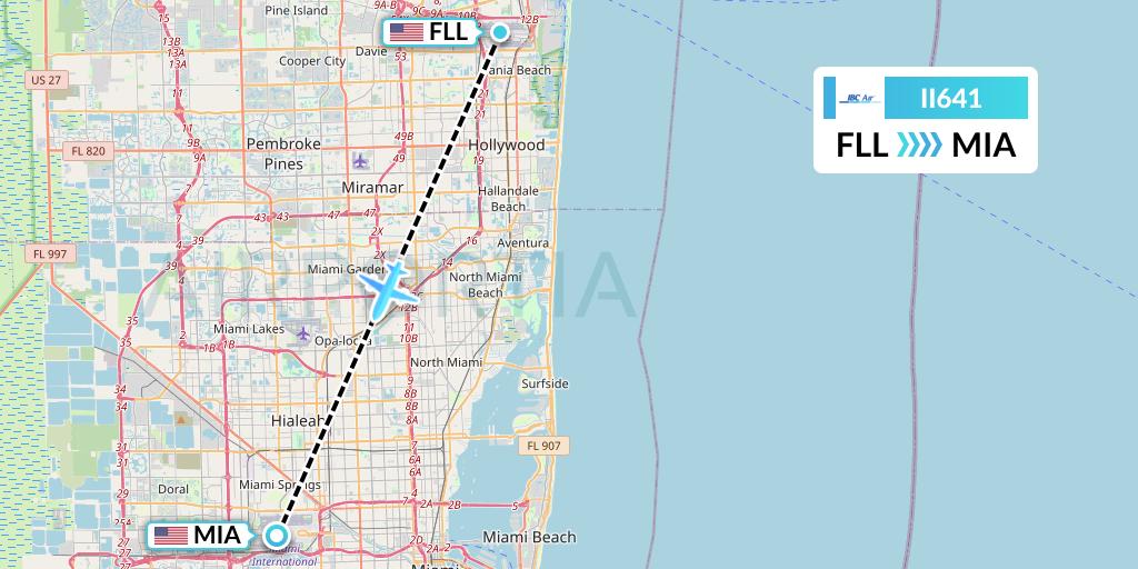 II641 IBC Airways Flight Map: Fort Lauderdale to Miami