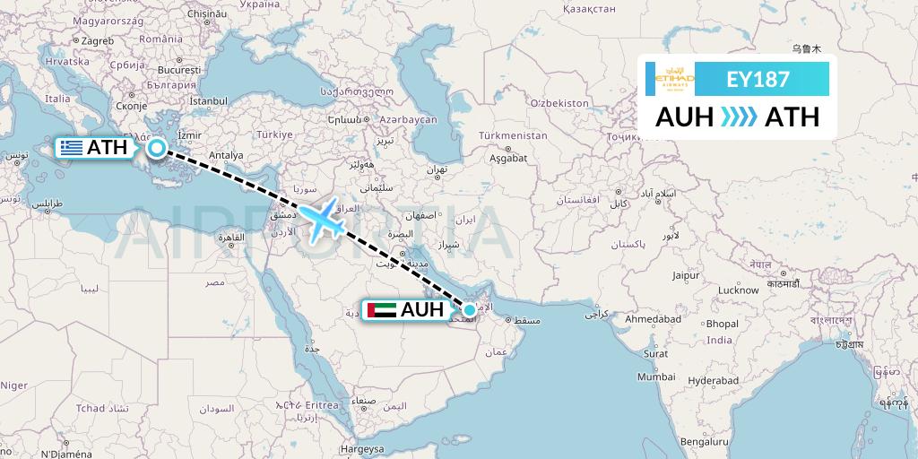 EY187 Etihad Airways Flight Map: Abu Dhabi to Athens