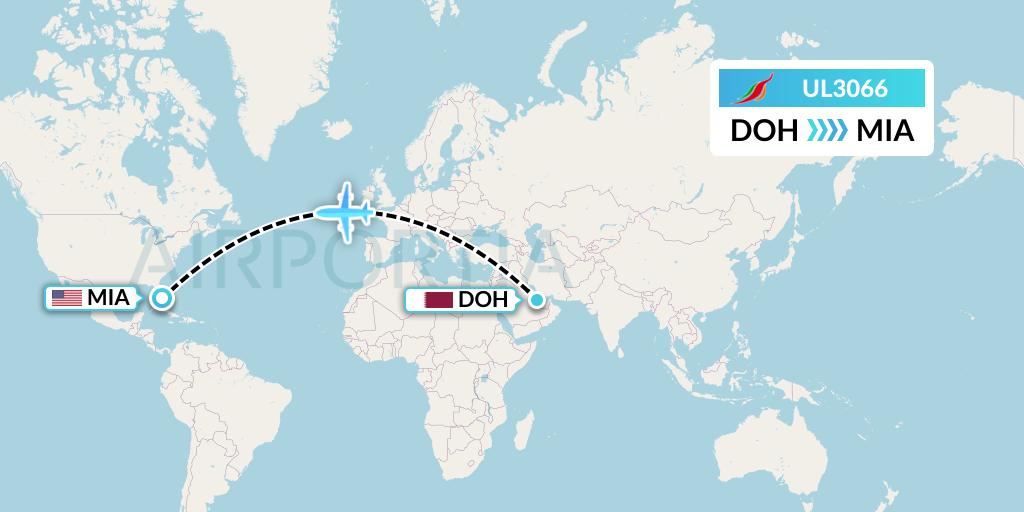 UL3066 SriLankan Airlines Flight Map: Doha to Miami