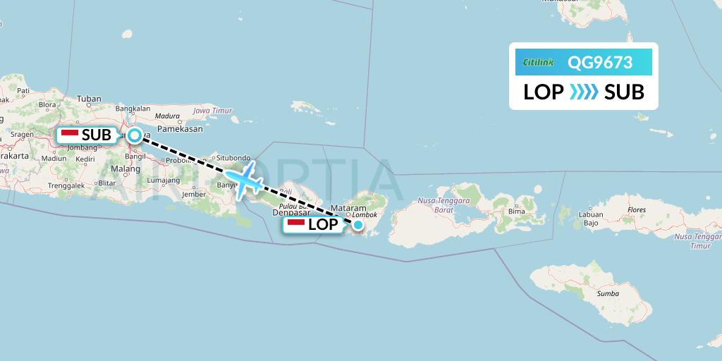 QG9673 Citilink Flight Map: Lombok to Surabaya