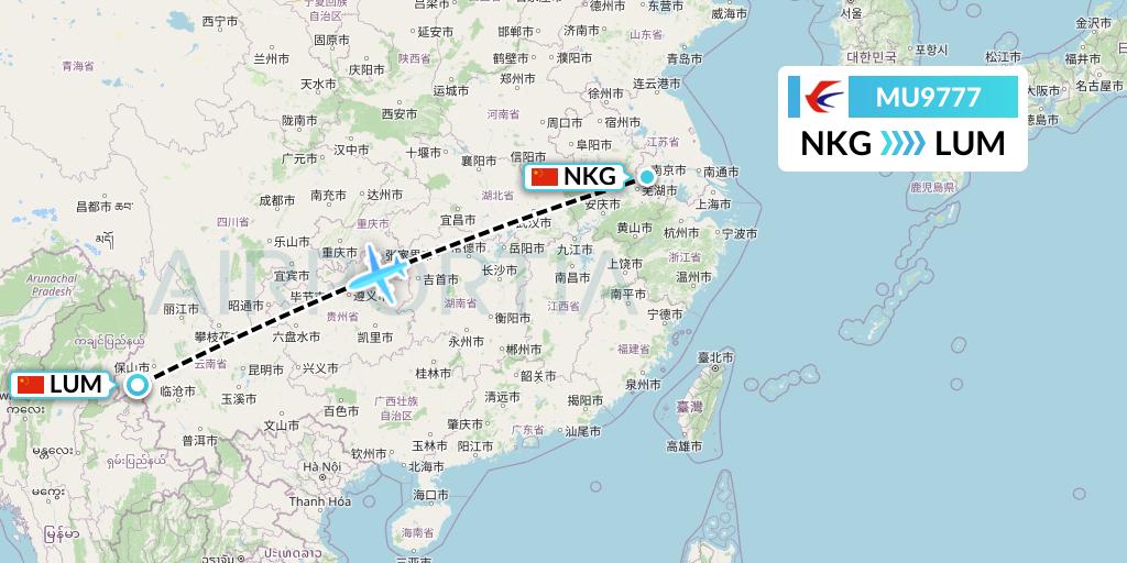 MU9777 China Eastern Airlines Flight Map: Nanjing to Mangshi