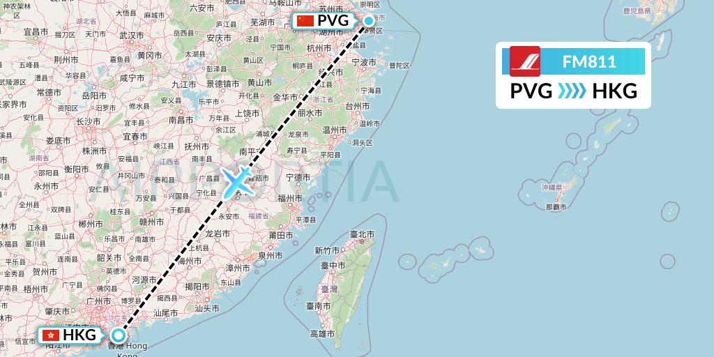 FM811 Shanghai Airlines Flight Map: Shanghai to Hong Kong