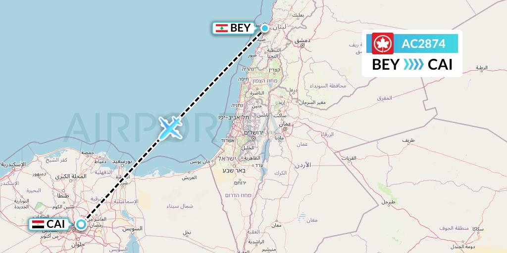 AC2874 Air Canada Flight Map: Beirut to Cairo