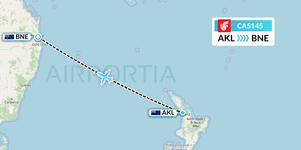 CA5145 Air China Flight Map: Auckland to Brisbane