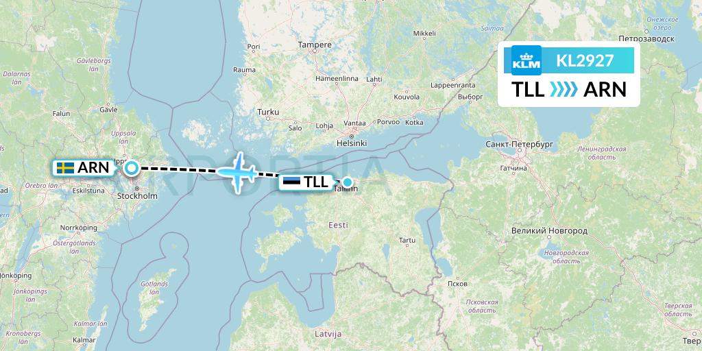 KL2927 KLM Flight Map: Tallinn to Stockholm
