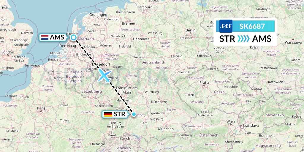 SK6687 SAS Flight Map: Stuttgart to Amsterdam