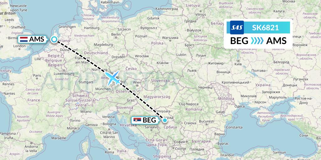 SK6821 SAS Flight Map: Belgrade to Amsterdam