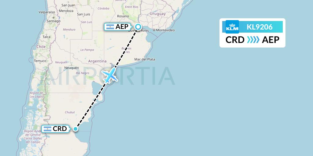 KL9206 KLM Flight Map: Comodoro Rivadavia to Buenos Aires