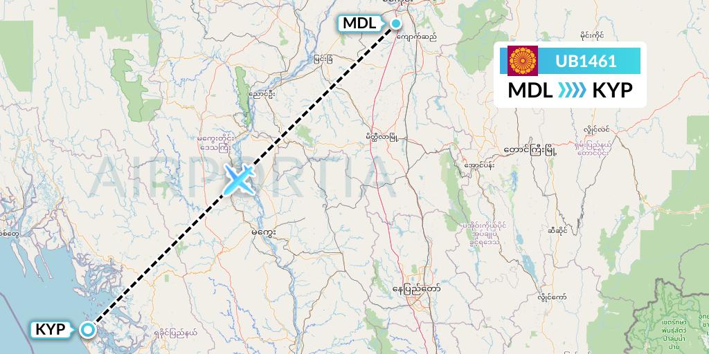 UB1461 Myanmar National Airlines Flight Map: Mandalay to Kyaukpyu