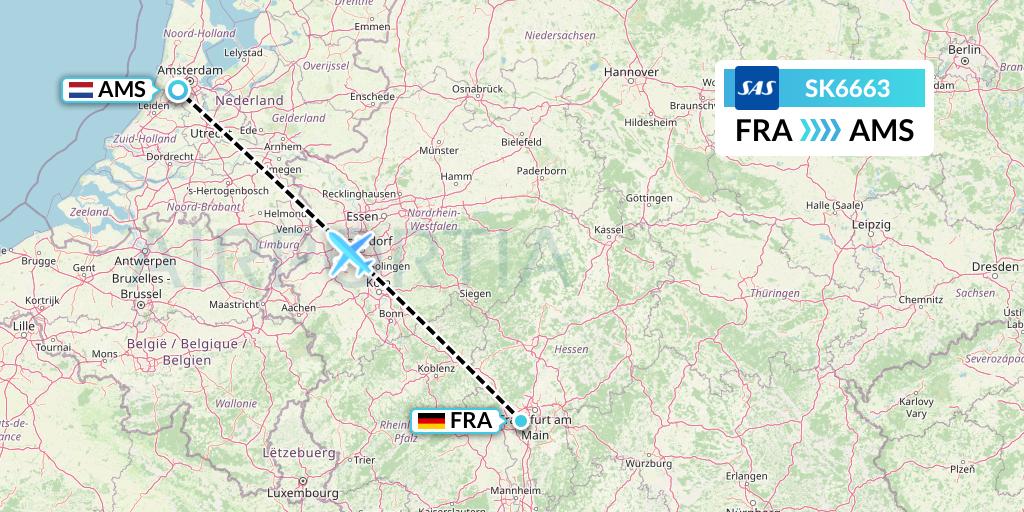 SK6663 SAS Flight Map: Frankfurt to Amsterdam