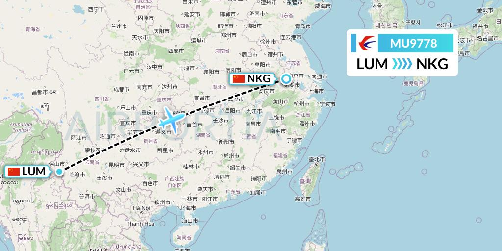 MU9778 China Eastern Airlines Flight Map: Mangshi to Nanjing