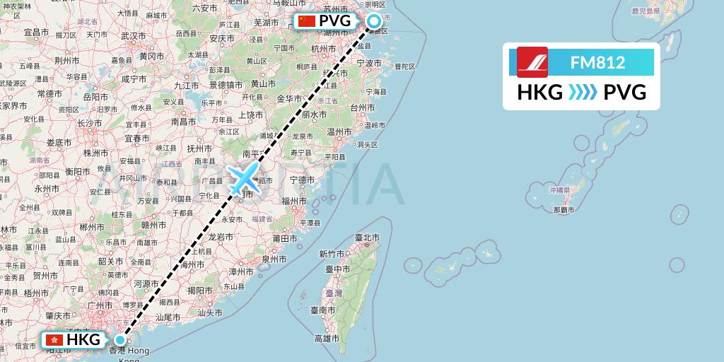 FM812 Shanghai Airlines Flight Map: Hong Kong to Shanghai