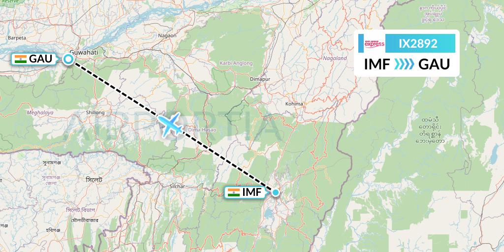 IX2892 Air India Express Flight Map: Imphal to Guwahati