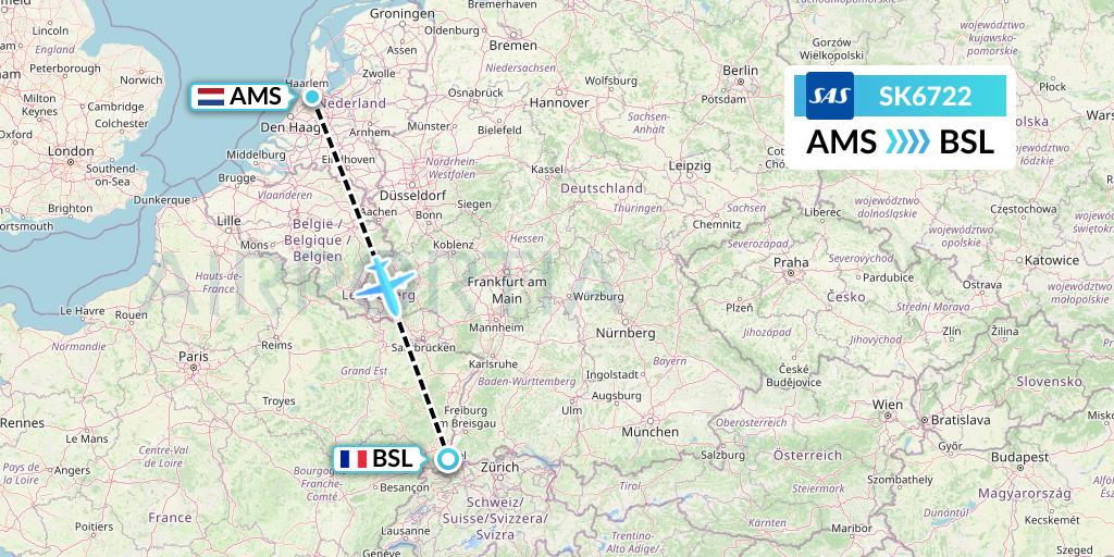 SK6722 SAS Flight Map: Amsterdam to Basel