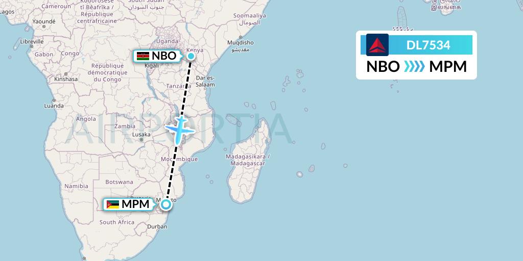 DL7534 Delta Air Lines Flight Map: Nairobi to Maputo