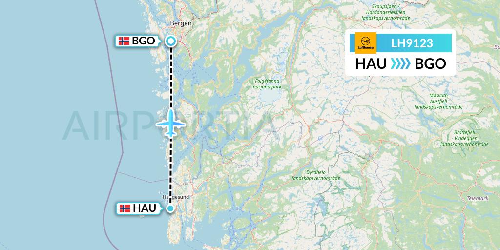 LH9123 Lufthansa Flight Map: Haugesund to Bergen