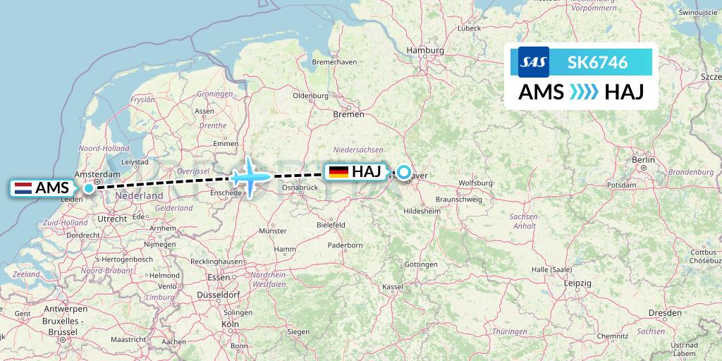 SK6746 SAS Flight Map: Amsterdam to Hannover