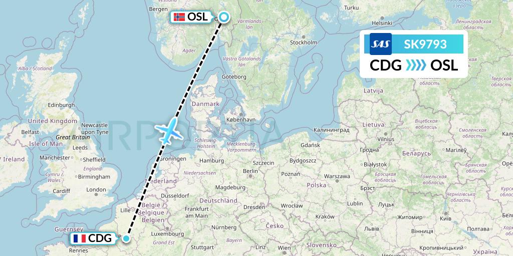 SK9793 SAS Flight Map: Paris to Oslo