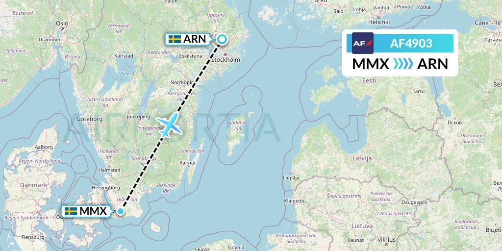 AF4903 Air France Flight Map: Malmo to Stockholm