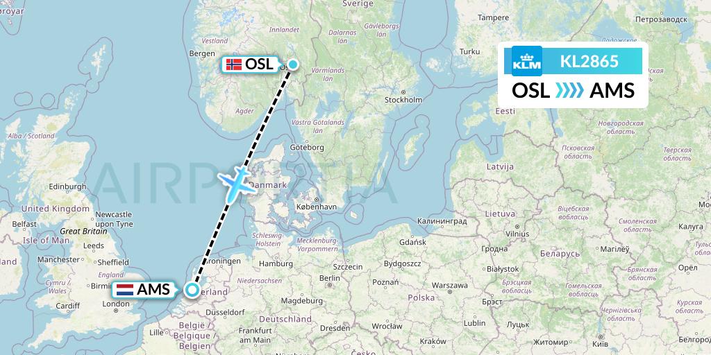 KL2865 KLM Flight Map: Oslo to Amsterdam