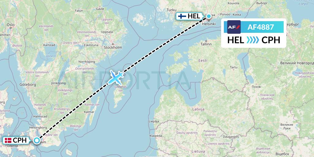 AF4887 Air France Flight Map: Helsinki to Copenhagen