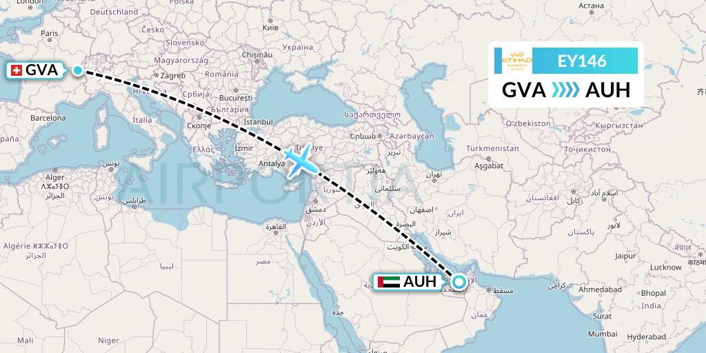 EY146 Etihad Airways Flight Map: Geneva to Abu Dhabi
