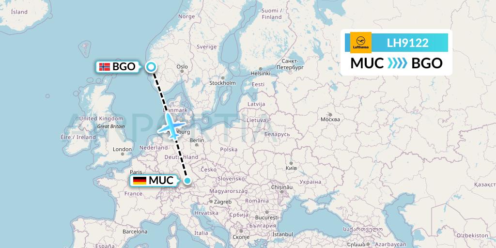 LH9122 Lufthansa Flight Map: Munich to Bergen