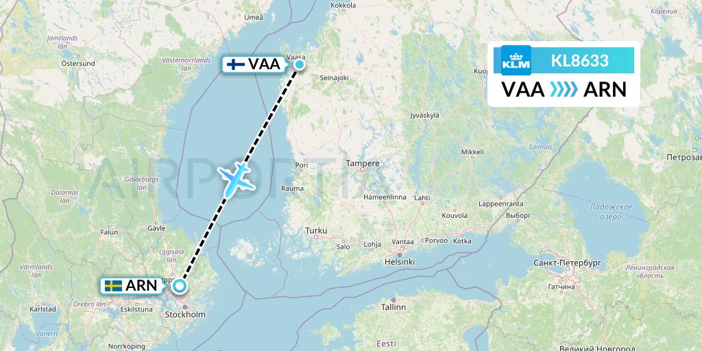 KL8633 KLM Flight Map: Vaasa to Stockholm