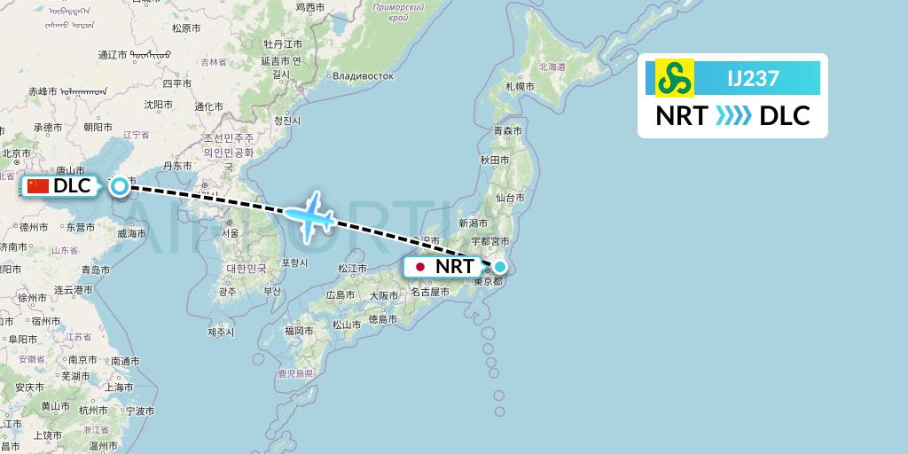 IJ237 Spring Airlines Japan Flight Map: Tokyo to Dalian