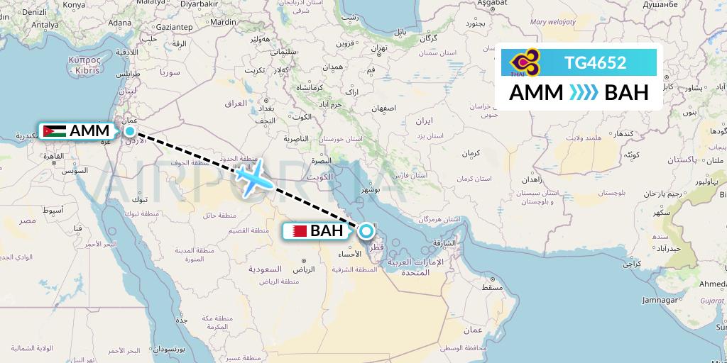 TG4652 Thai Airways Flight Map: Amman to Bahrain