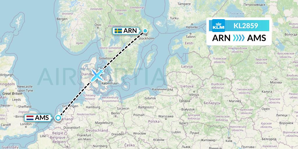 KL2859 KLM Flight Map: Stockholm to Amsterdam
