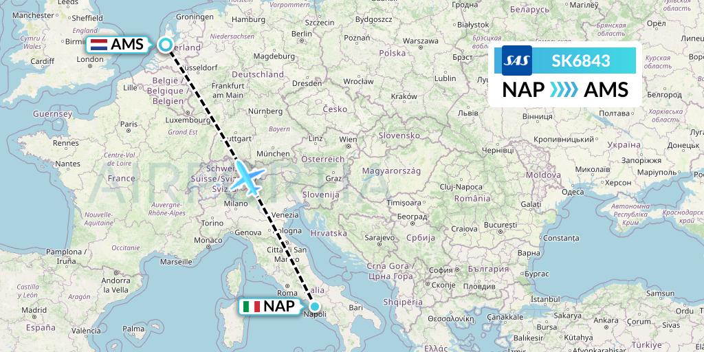SK6843 SAS Flight Map: Naples to Amsterdam
