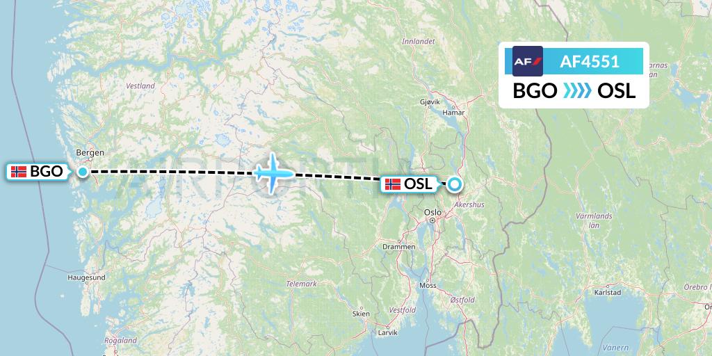 AF4551 Air France Flight Map: Bergen to Oslo