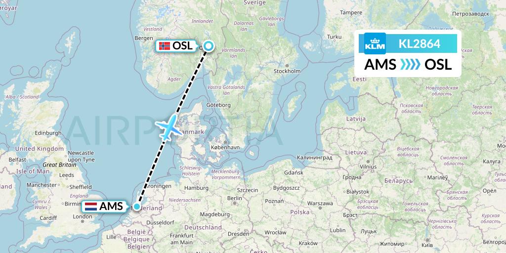 KL2864 KLM Flight Map: Amsterdam to Oslo