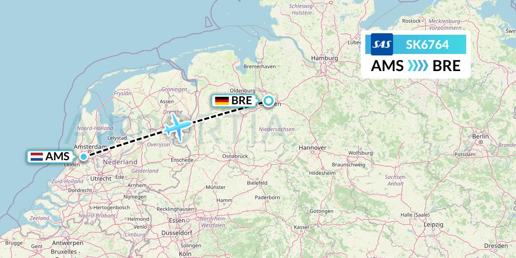 SK6764 SAS Flight Map: Amsterdam to Bremen