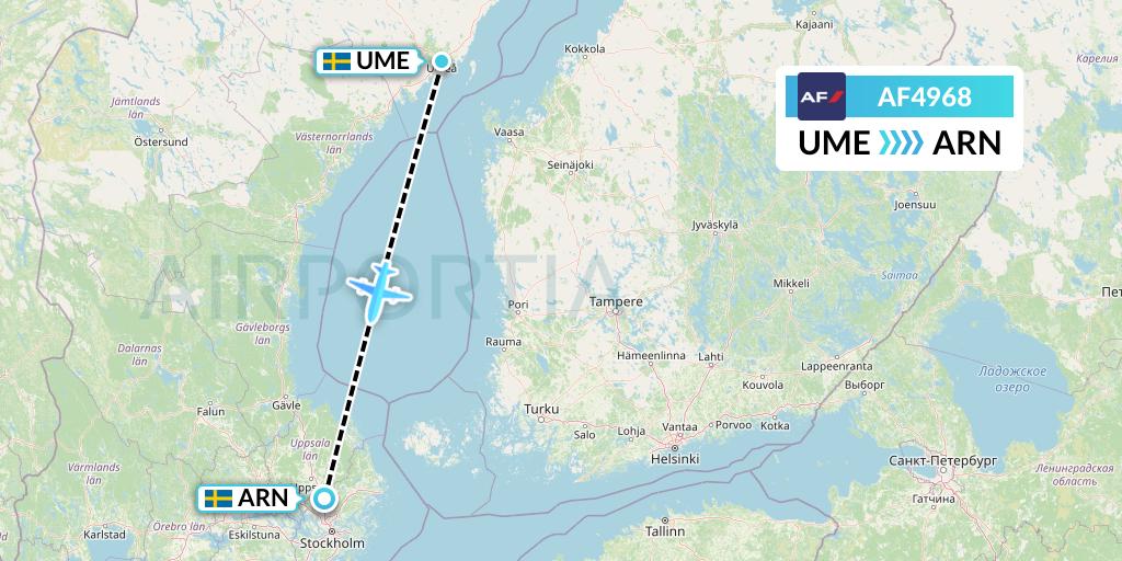 AF4968 Air France Flight Map: Umea to Stockholm
