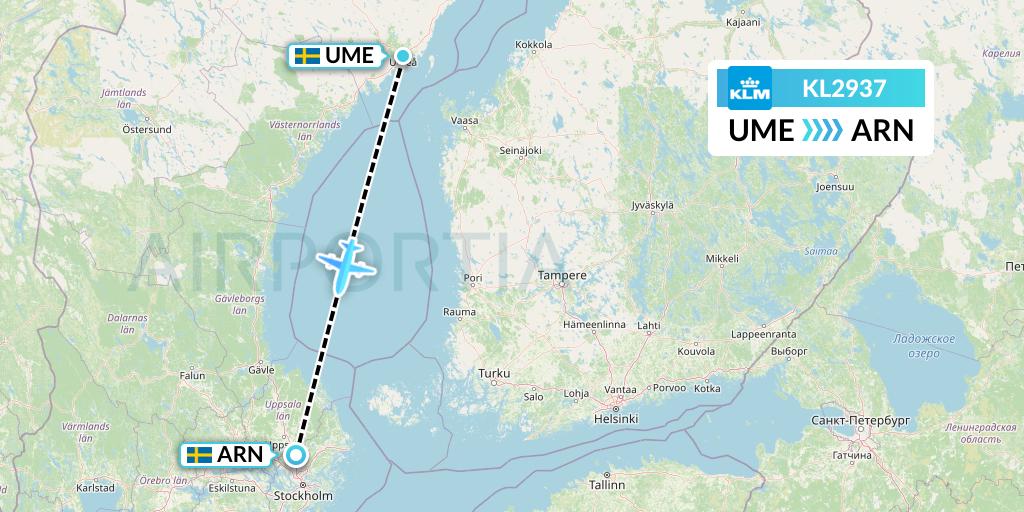 KL2937 KLM Flight Map: Umea to Stockholm