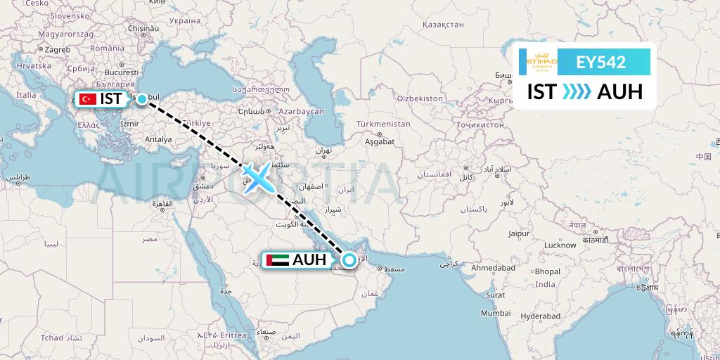 EY542 Flight Status Etihad Airways: Istanbul to Abu Dhabi (ETD542)