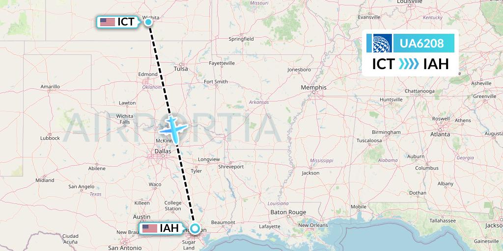 UA6208 United Airlines Flight Map: Wichita to Houston