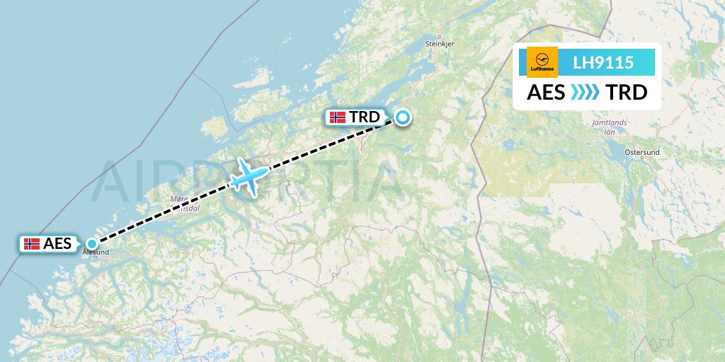 LH9115 Lufthansa Flight Map: Alesund to Trondheim