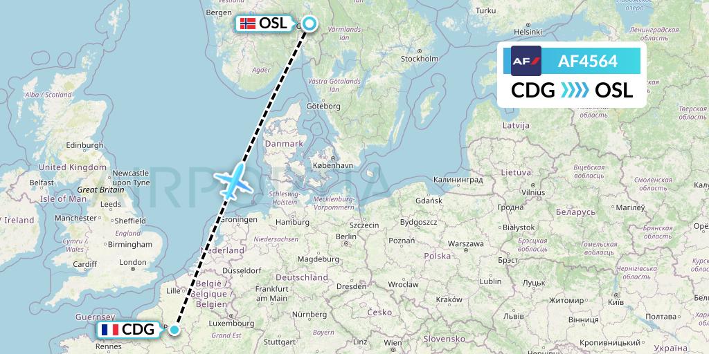 AF4564 Air France Flight Map: Paris to Oslo