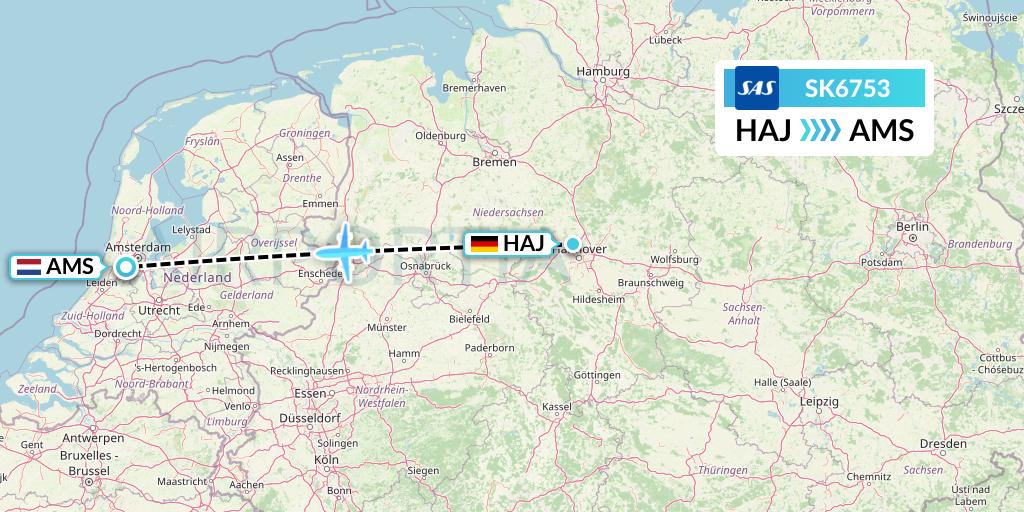SK6753 SAS Flight Map: Hannover to Amsterdam