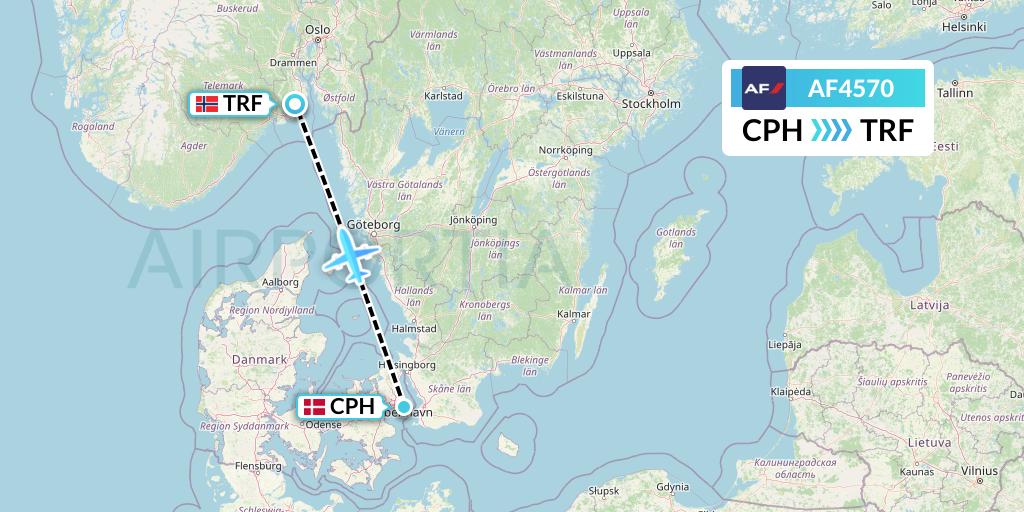AF4570 Air France Flight Map: Copenhagen to Oslo