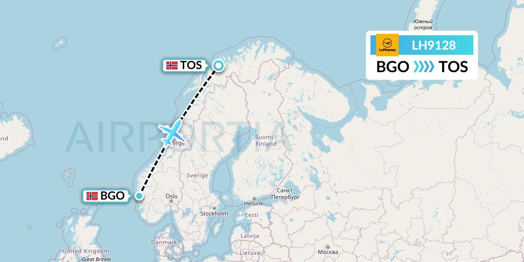 LH9128 Lufthansa Flight Map: Bergen to Tromso