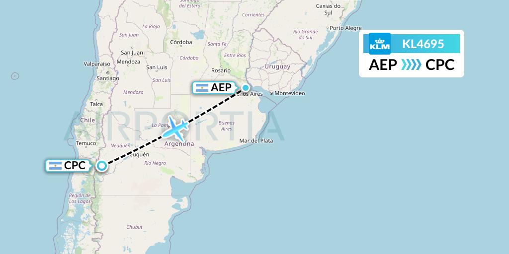 KL4695 KLM Flight Map: Buenos Aires to San Martin de los Andes