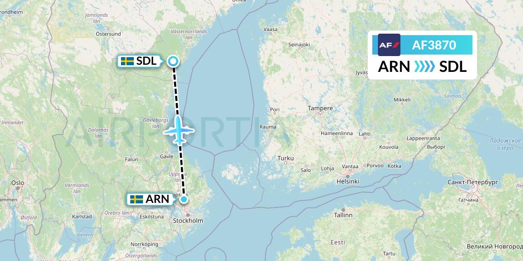 AF3870 Air France Flight Map: Stockholm to Sundsvall