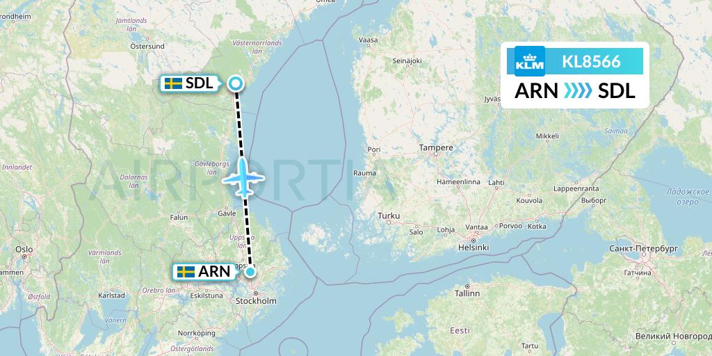 KL8566 KLM Flight Map: Stockholm to Sundsvall