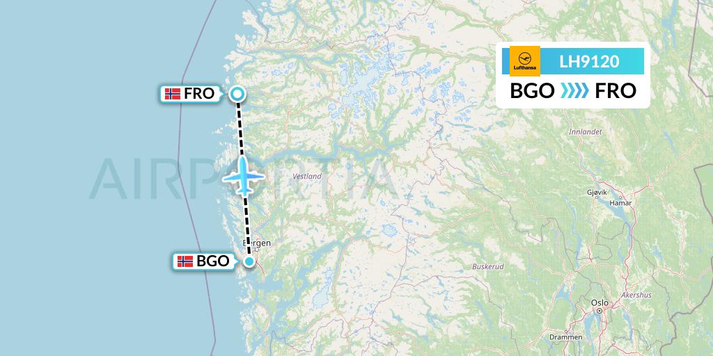 LH9120 Lufthansa Flight Map: Bergen to Floro